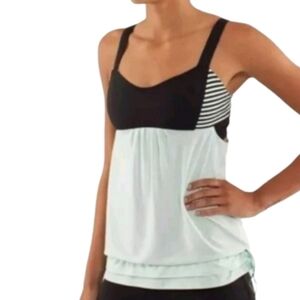 Lululemon Mint Black Run Back On Track Tank Top Drawstring Sleeveless